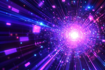 Obraz premium Abstract glowing tunnel with vibrant light streaks and particles.