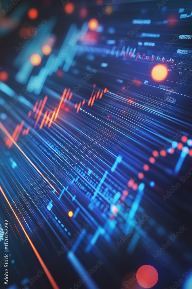 Poster virtual network, data analysis, stock market charts, technology success concept. image of digital fi
