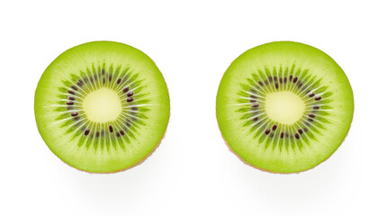 Fototapeta premium Two slices of green kiwi fruit on transparent background