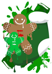 Christmas stocking and Gingerbread Man Cookie graffiti. Abstract modern street art decoration performed in urban painting style.