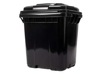 Black plastic bin isolated on transparent background, clipping path.