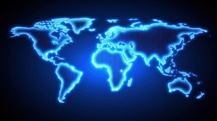 Naklejka premium Glowing Blue World Map: A Digital Representation of Global Connectivity