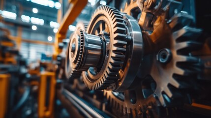 Obraz premium Close-up of industrial gears showcasing mechanical engineering and machinery in operation.