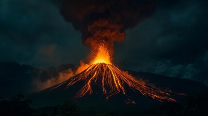 active volcano mountain with lava flow