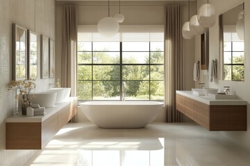 A contemporary bathroom featuring streamlined fixtures, neutral tones, and minimalistic decor.