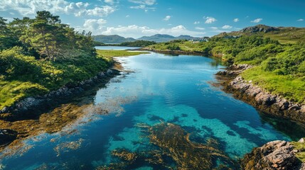Serene Coastal Landscape with Lush Greenery and Clear Water