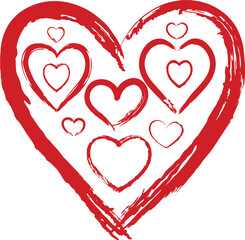 Hand drawn heart icons set on white. Brush paint red hearts as symbol of love and care. Valentine day greeting idea for social media and web. Editable EPS 10.