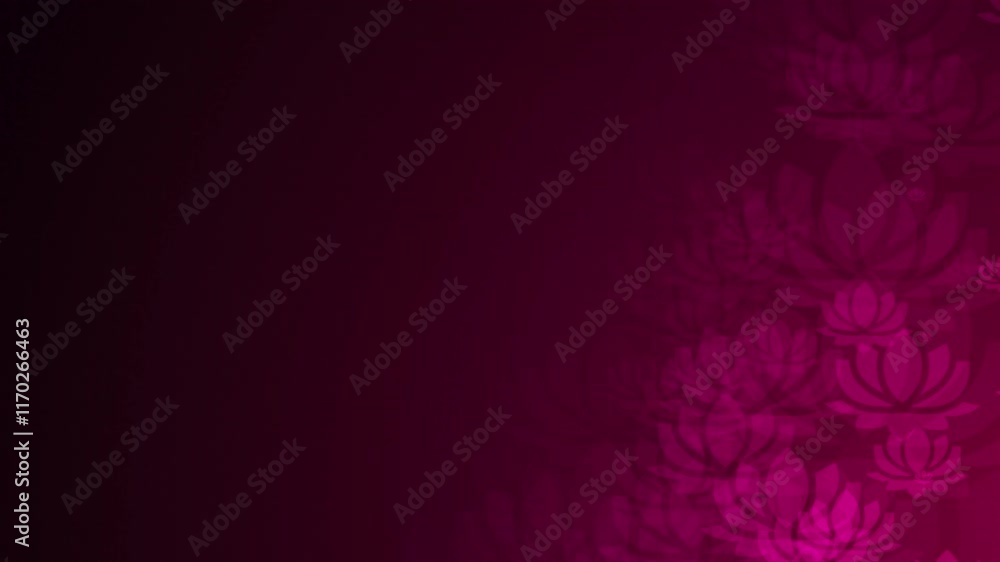 Poster pink lotus shapes are moving from the bottom right of a gradient grid abstract background, horizonta