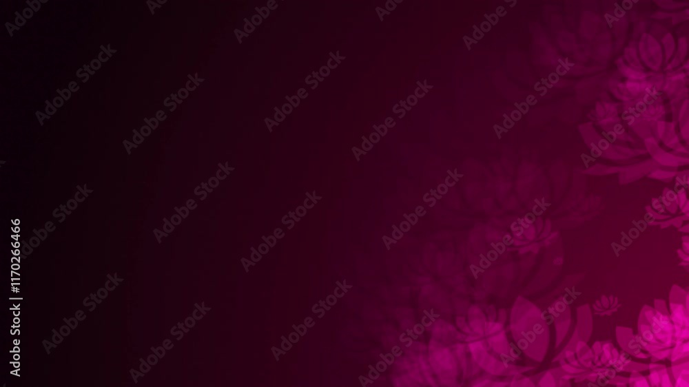 Poster pink lotus shapes are moving from the bottom right of a gradient grid abstract background, horizonta