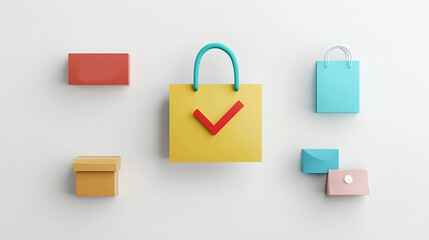logistics online trading automation concept. Colorful shopping bags and boxes arranged creatively on a light background.