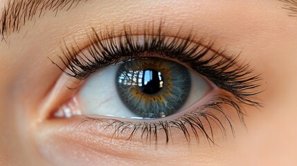 Obraz premium Close-up of a Captivating Human Eye with Lush Eyelashes