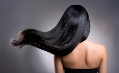 アジア人女性の美しい黒髪。（Beautiful black hair of an Asian woman.）
