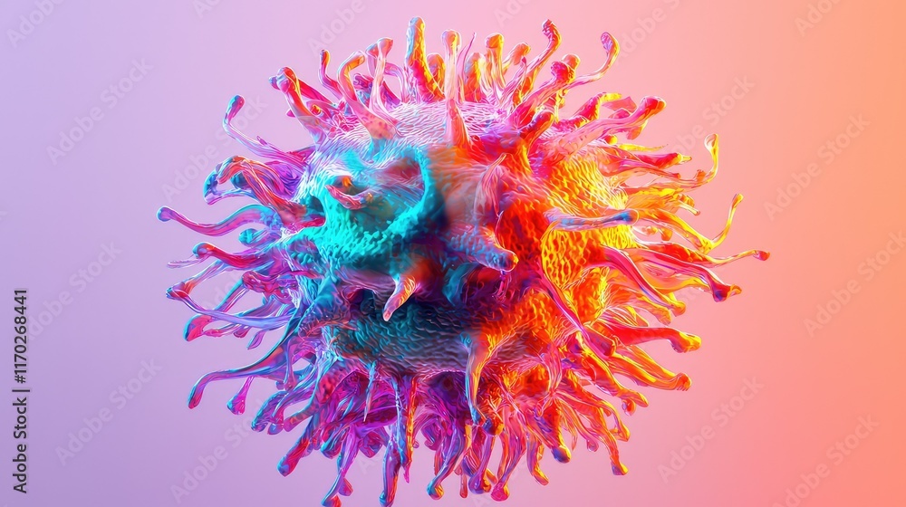 Poster vibrant abstract representation of a microscopic virus cell structure