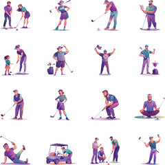 Collection of Golf Players Flat Character Illustrations


