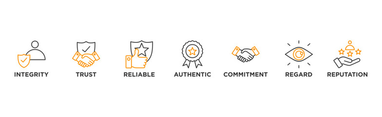 Credibility banner web icon vector illustration concept with icon of integrity, trust, reliable, authentic, commitment, regard, and reputation