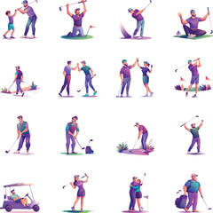 Set of Golfing People Flat Illustrations

