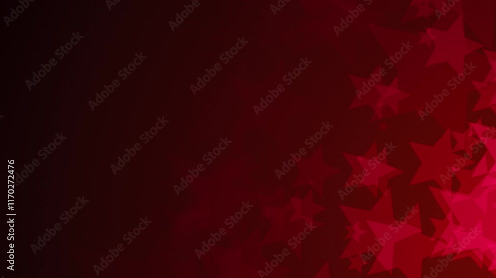 Poster red star shapes are moving from the bottom right of a gradient grid abstract background, horizontal 