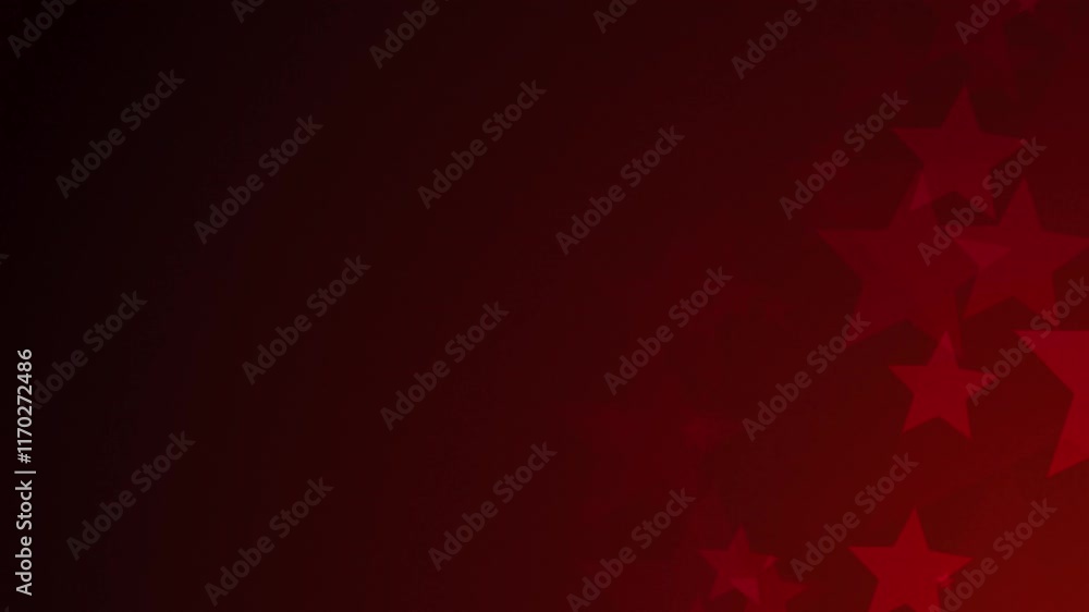 Poster red star shapes are moving from the bottom right of a gradient grid abstract background, horizontal 
