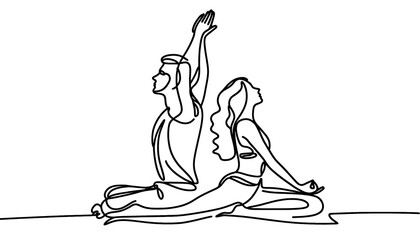  Simple one line drawing a man and woman in yoga pose  . Transparent background png file