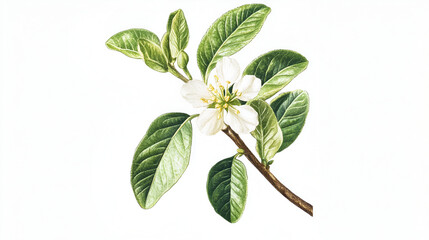 Delicate White Blossom Branch With Lush Green Leaves