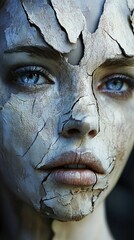 Cracked Face: A Surreal Portrait of Beauty and Decay