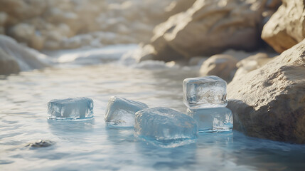 Close-up of melting ice cubes.