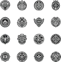 Bundle of Glyph Style Polynesian Symbol Tattoos Icons 


