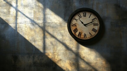 Time Passing: Shadow of Clock Hands on Industrial Wall - Abstract Concept of Time Management, Deadline, Precision