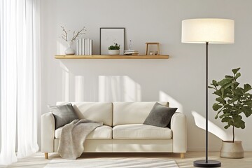 Serene Scandinavian Inspired Living Room with Minimalist Decor and Ambient Lighting