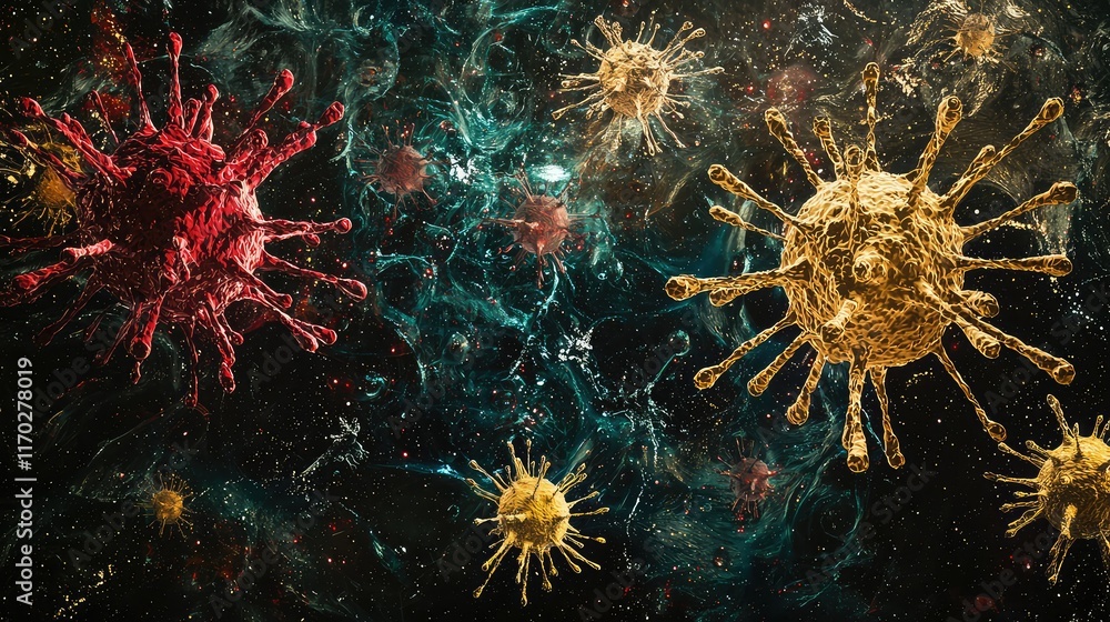 Poster colorful microbial structure in abstract cosmic environment