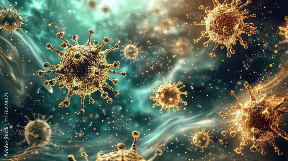 Poster intricate visualization of virus cells in astral background