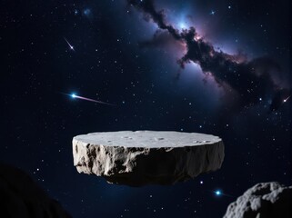 A rugged asteroid podium floating in infinite space ideal for products that are out of this world