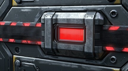 Futuristic metallic panel with red light. AI.