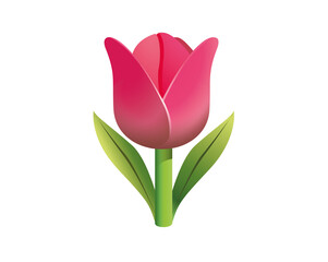Pink tulip flower icon with green stem and leaves