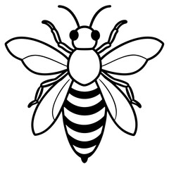 Cute Silhouette of a Bee line art vector cartoon illustration
