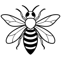 Cute Silhouette of a Bee line art vector cartoon illustration