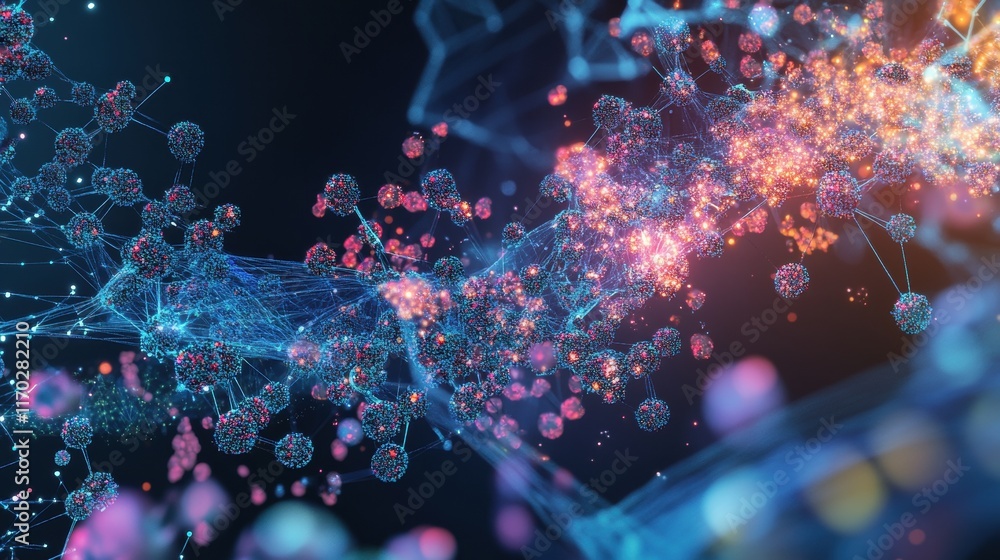 Poster digital art and innovation close-up on molecular interaction visualization in research lab