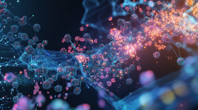 Digital art and innovation close-up on molecular interaction visualization in research lab