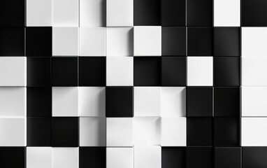 A modern wall design featuring a dynamic arrangement of black and white squares, creating a striking visual pattern.