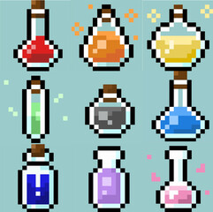 a set of potions for playing pixel art