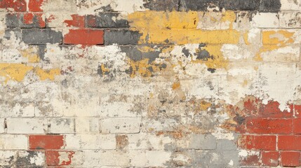Aged Brick Wall Texture: Multi-Colored Brickwork with Peeling Paint
