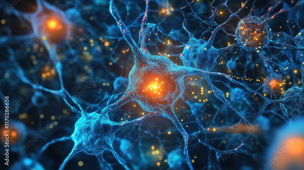 Poster neural activity visualization scientific research lab digital image high-tech environment close-up n