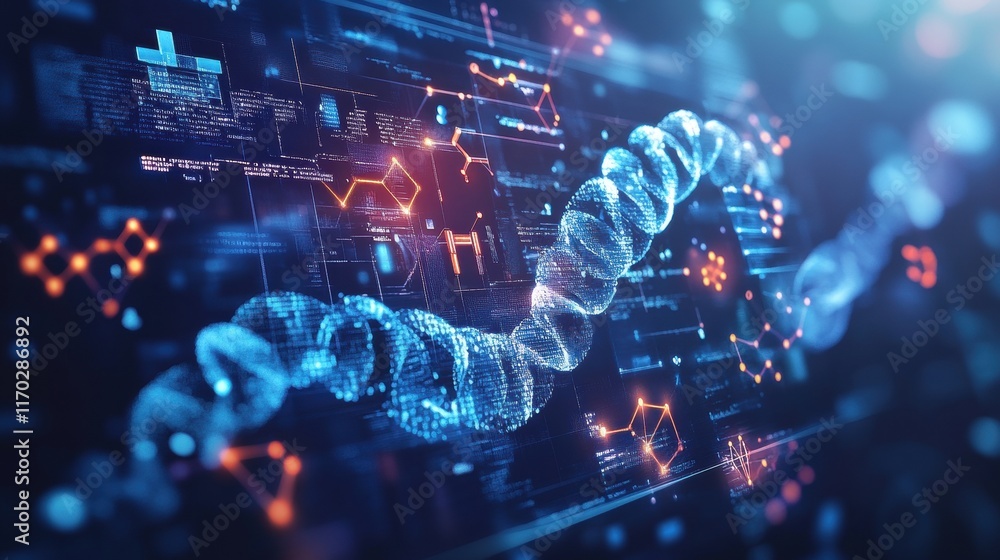 Aufkleber dynamic dna data visualization virtual lab infographic digital realm close-up genetic insights