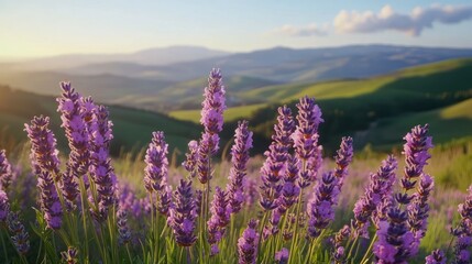 Obraz premium Lavender Sunset in Tuscany: Serene Rolling Hills and Purple Blossoms