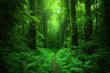 Obraz premium Magical path through lush green forest.