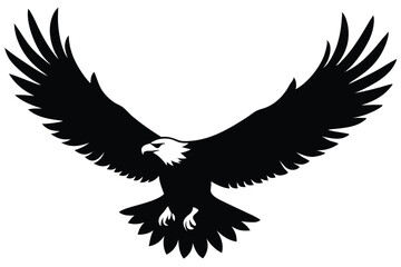 Flying Bald Eagle black and white Silhouette vector, A Bald Eagle black Silhouette Vector isolated on a white background