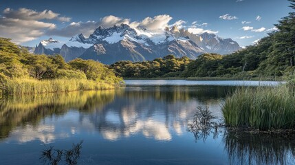 Naklejka premium Majestic Mountain Reflection in Lake