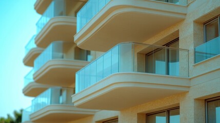 Modern Residential Building with Glass Balconies and Clean Lines