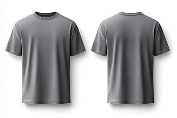 Front and back perspectives of plain gray T shirts on a clean background