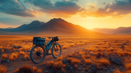Obraz premium Mountain Bike Sunset Adventure Scenic Landscape